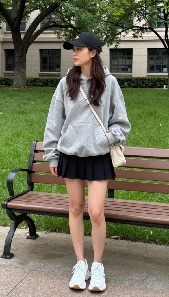 9. Hoodie and Pleated Skirt