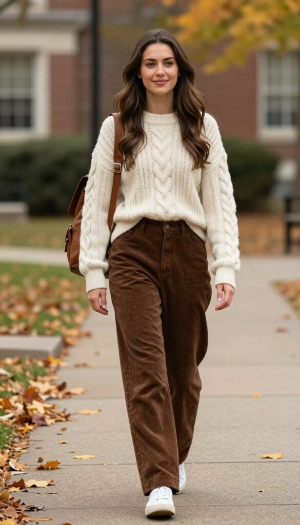 3. Cable-Knit Sweater and Corduroy Pants