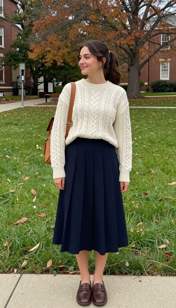 1. Cable-Knit Sweater With Pleated Skirt