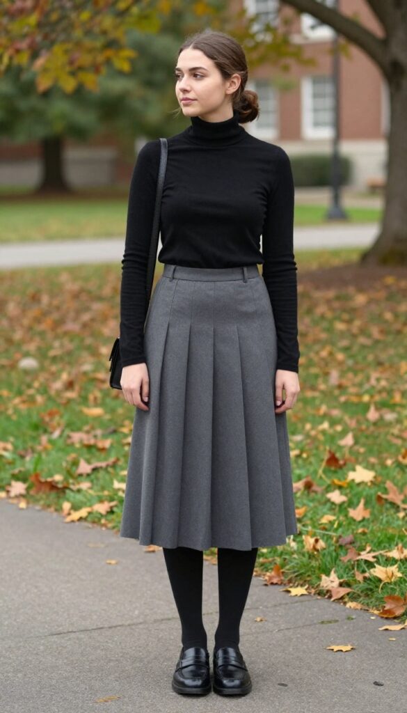 6. Turtleneck and Pleated Skirt