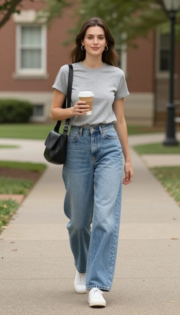 2. Graphic Tee and Wide-Leg Jeans