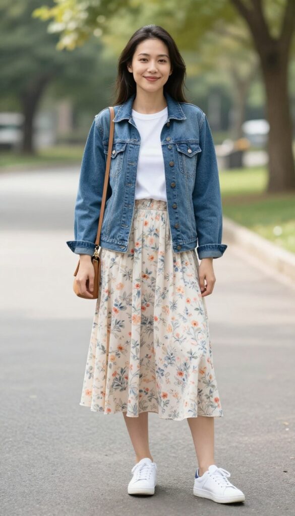 5. The Denim Jacket and Midi Skirt Duo