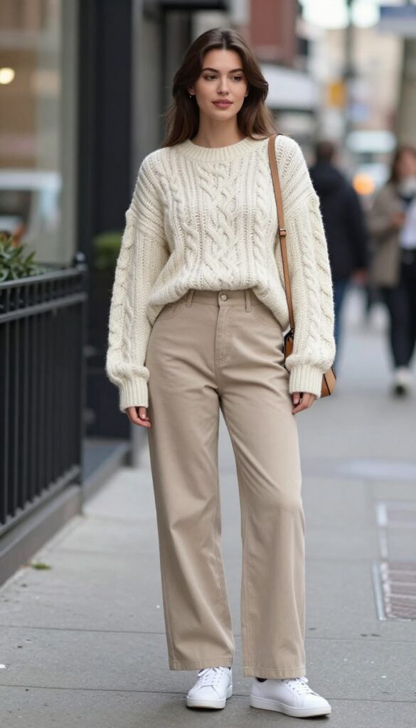 1. Oversized Knit with Wide-Leg Trousers