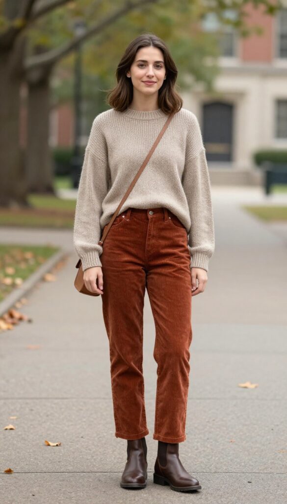 2. Cozy Sweater and Corduroy Pants
