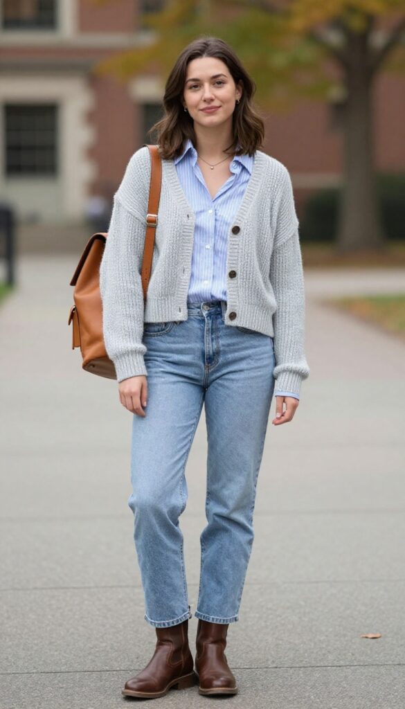 5. Layered Button-Down and Cardigan