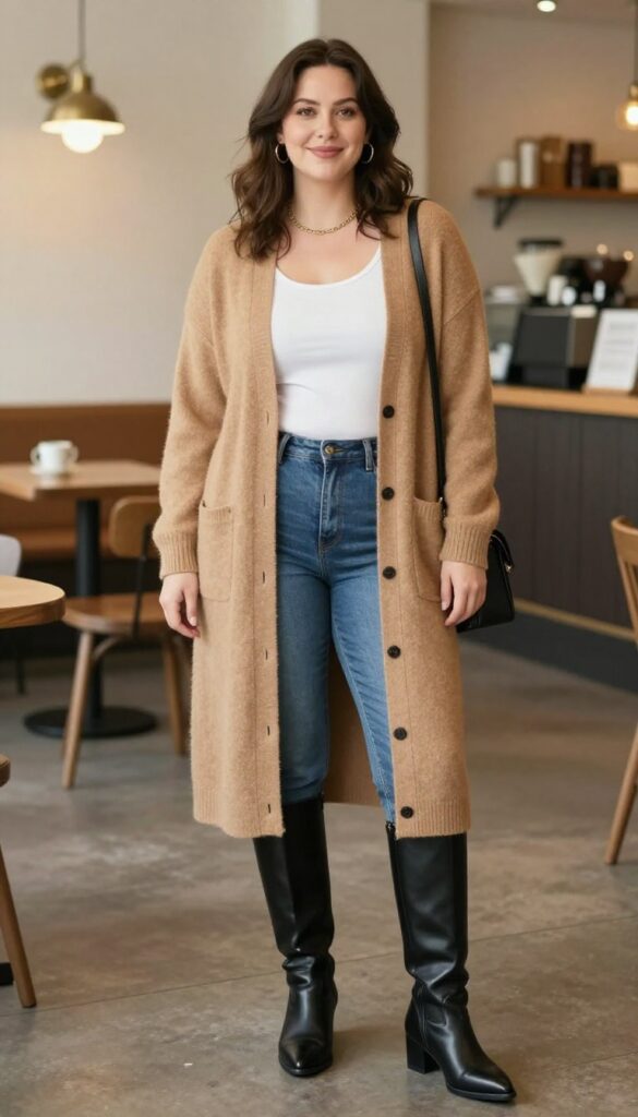 7. Long Cardigan and Straight-Leg Jeans