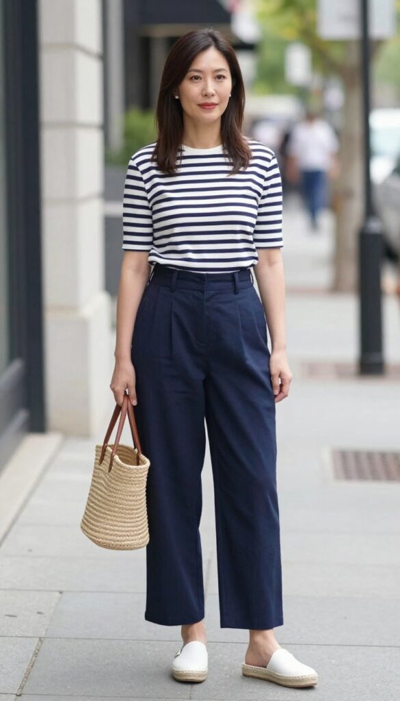 5. Striped Breton Top and Navy Trousers