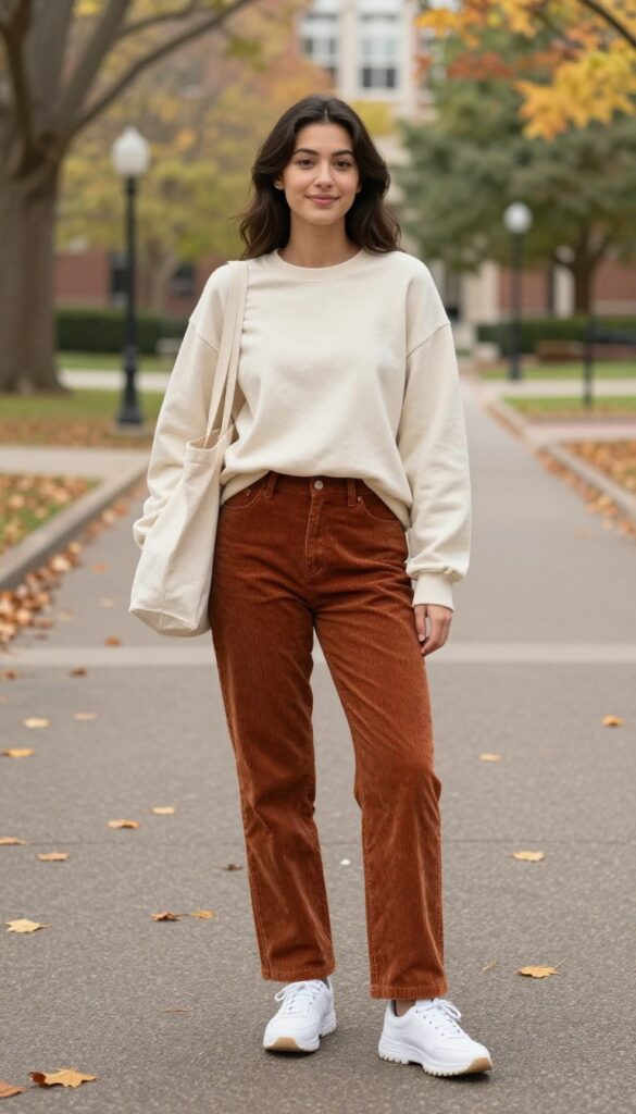 11. Corduroy Pants and a Cozy Crewneck