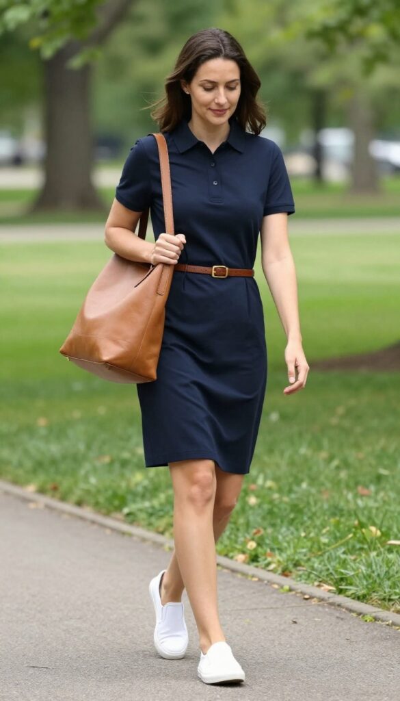 5. Polo Dress with a Belt and Tote Bag