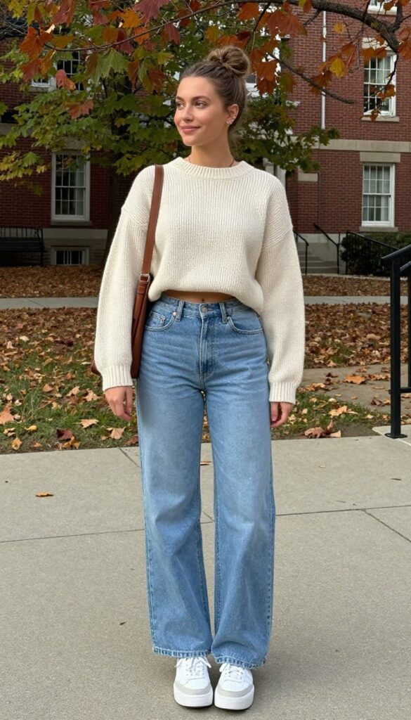 4. Wide-Leg Jeans and a Cropped Sweater