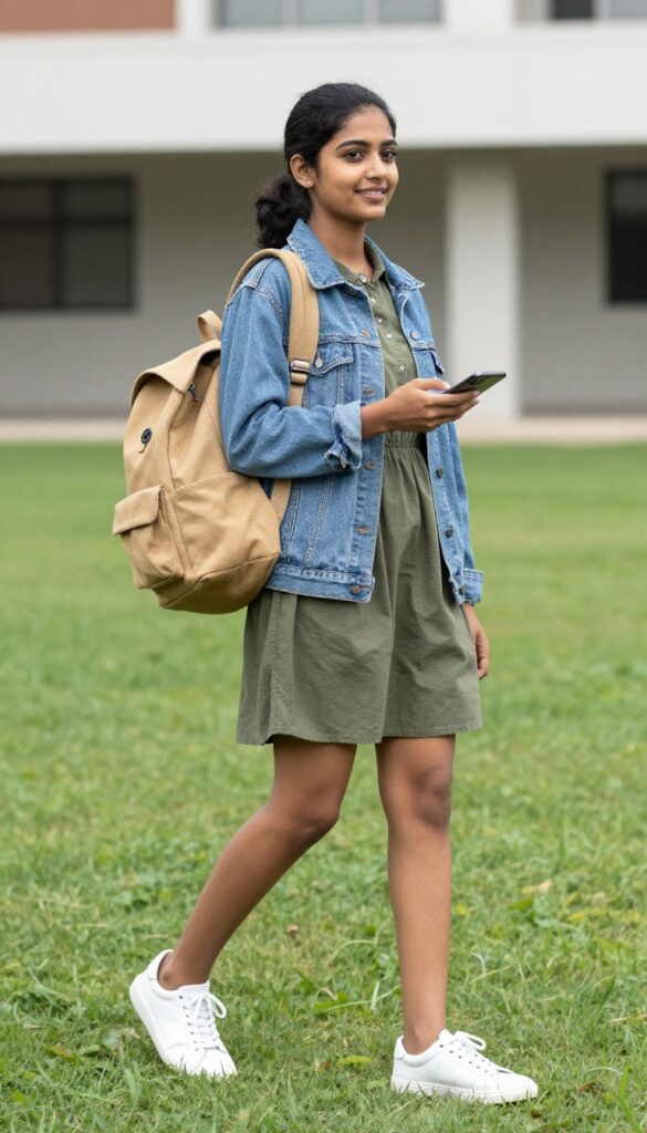 4. Denim Jacket over a Cotton Dress