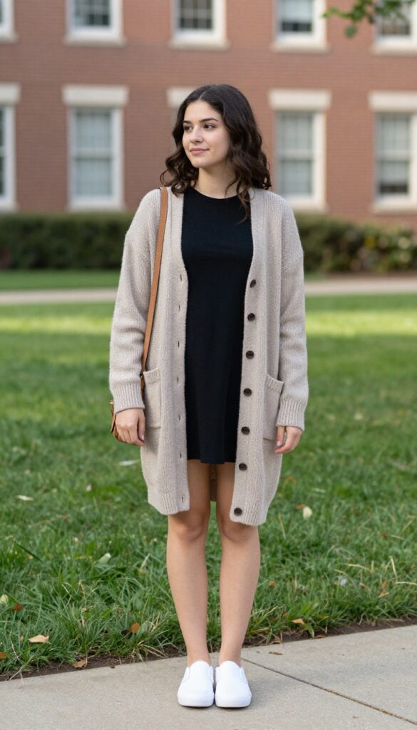9. Cardigan with a T-Shirt Dress