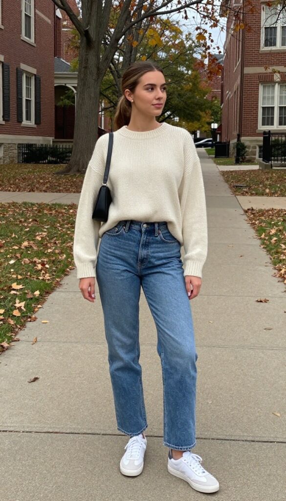 1. Classic Straight-Leg Jeans and a Cozy Knit