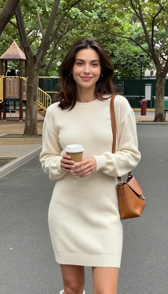 2. The Comfy Knit Dress with Chunky Sneakers