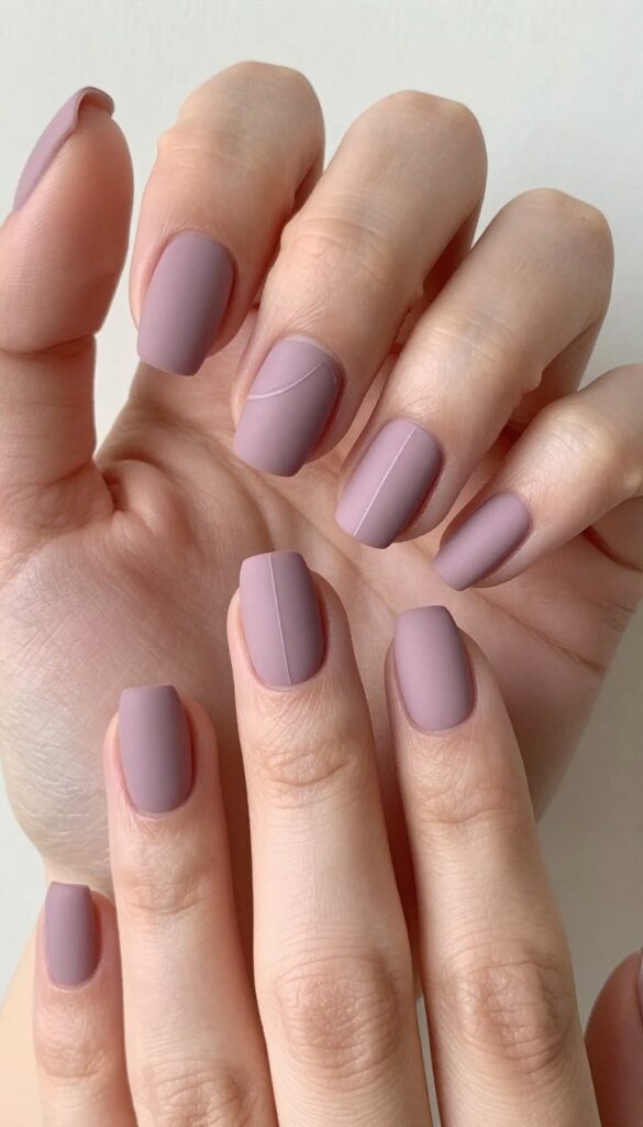 Matte mauve short nails with negative space design