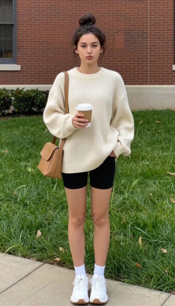 1. Oversized Sweater and Biker Shorts