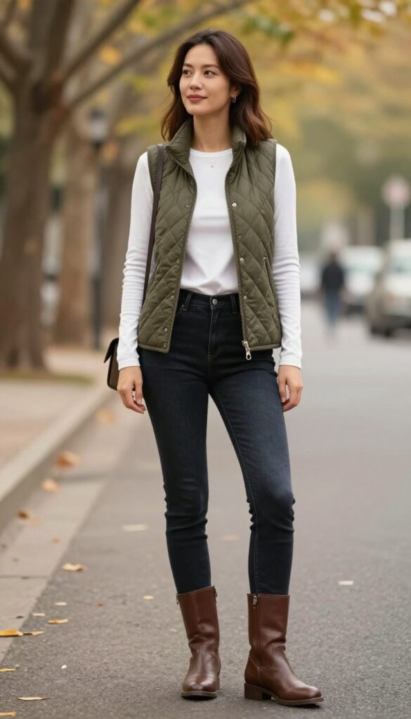 5. Structured Vest over a Long-Sleeve Tee with Skinny Jeans