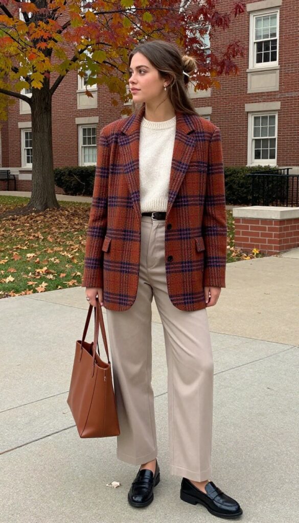 14. Oversized Blazer with a Cropped Sweater and High-Waisted Trousers