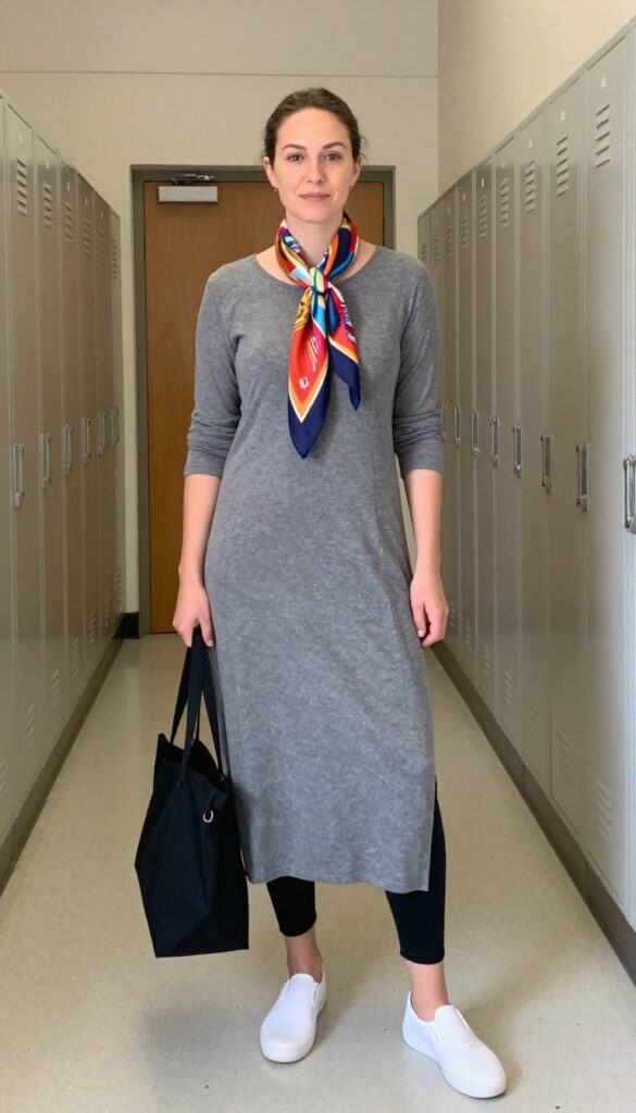 13. Tunic Top with Leggings and a Scarf