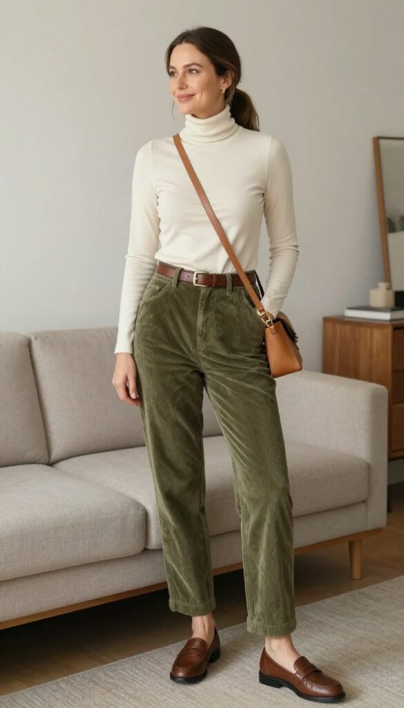 11. Turtleneck + Corduroy Pants + Loafers