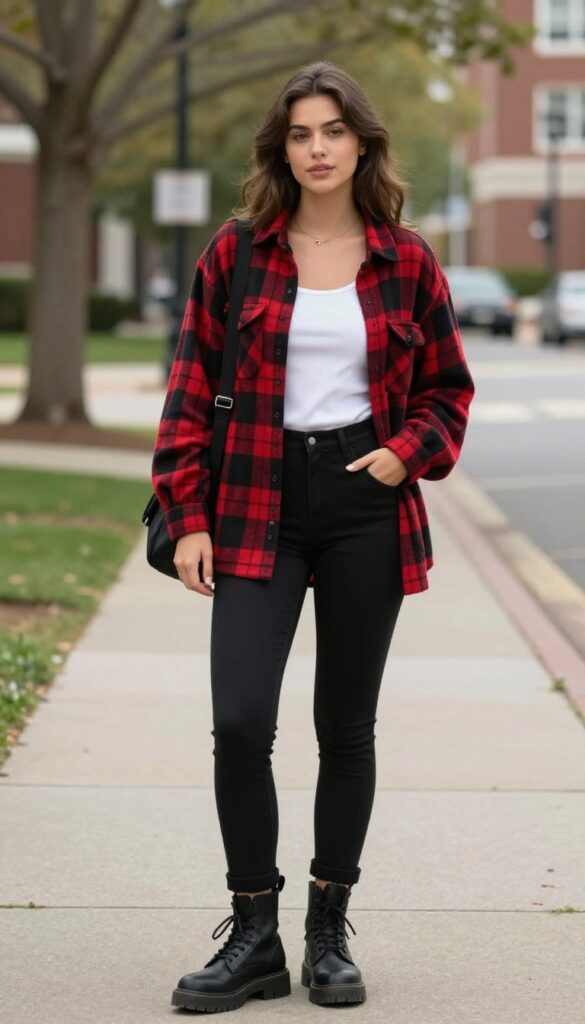 11. Flannel Shirt + Black Leggings + Combat Boots