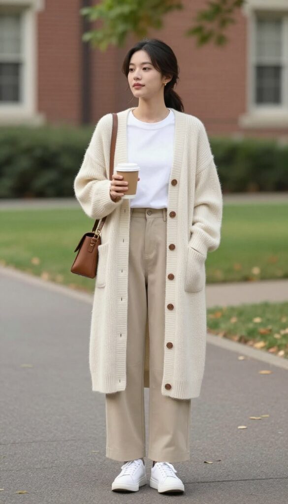 4. Knit Cardigan with Wide-Leg Pants