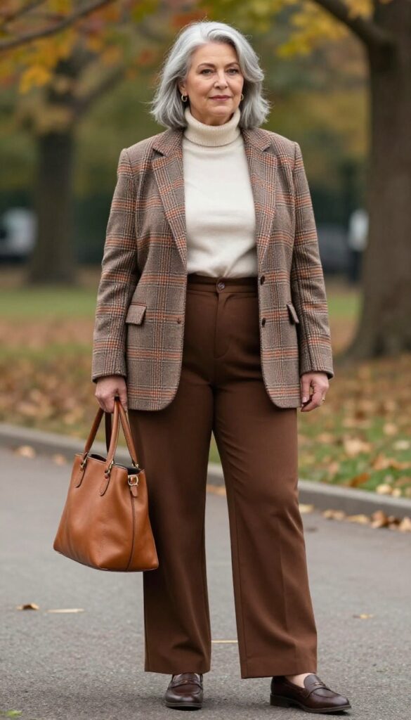 11. Plaid Blazer with Flared Pants