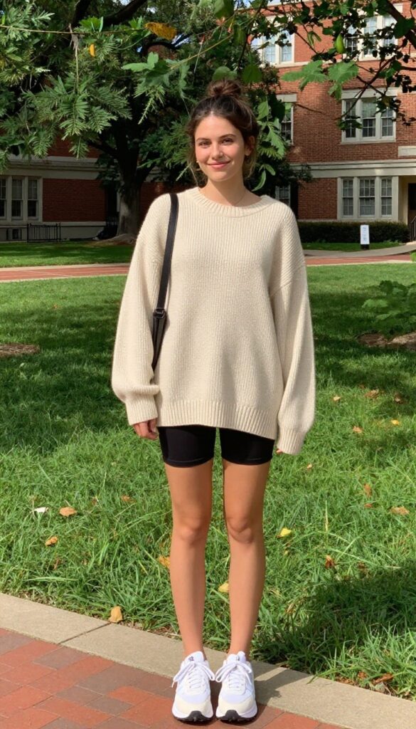 1. Oversized Sweater and Biker Shorts