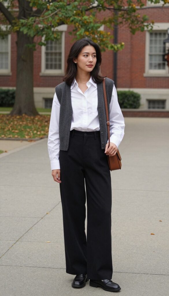 11. Button-Down Shirt with Vest and Wide-Leg Pants