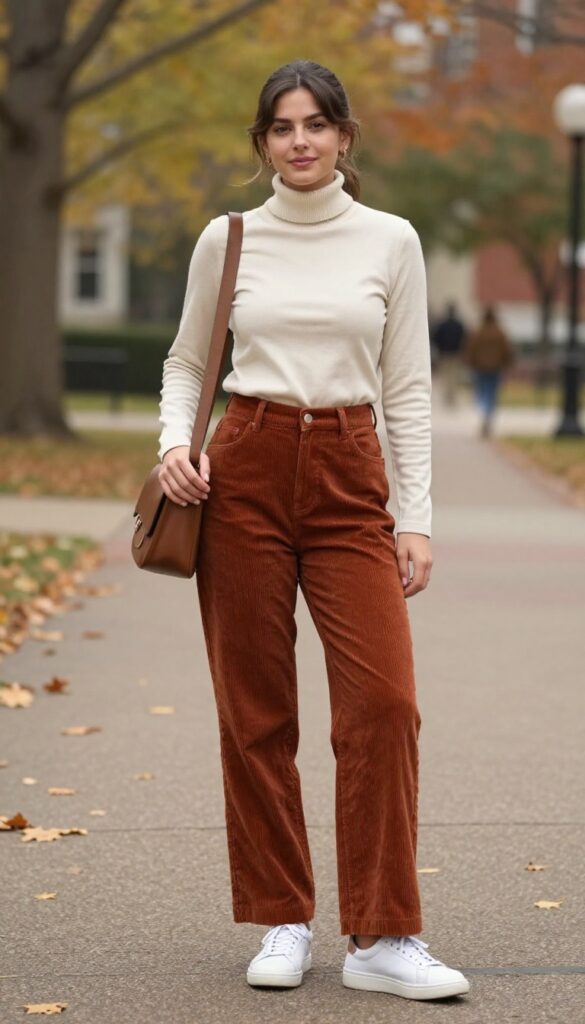 8. Turtleneck and Corduroy Pants
