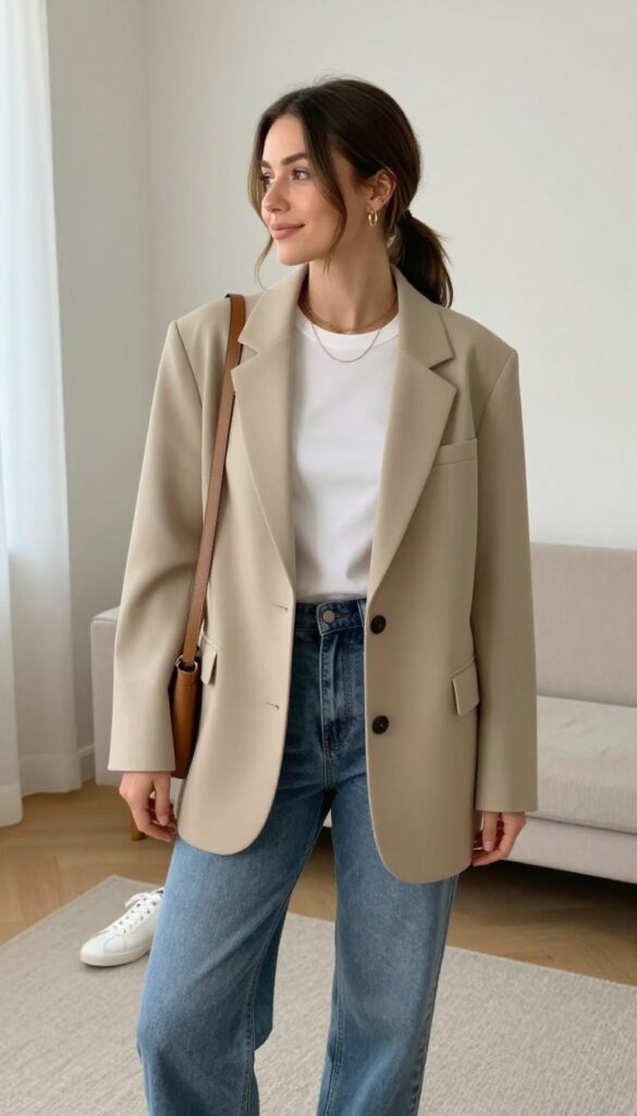 2. Oversized Blazer with Straight-Leg Jeans