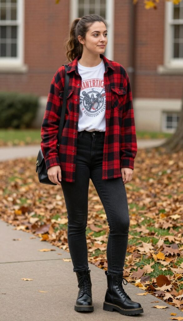 2. Plaid Shirt Over a Graphic Tee