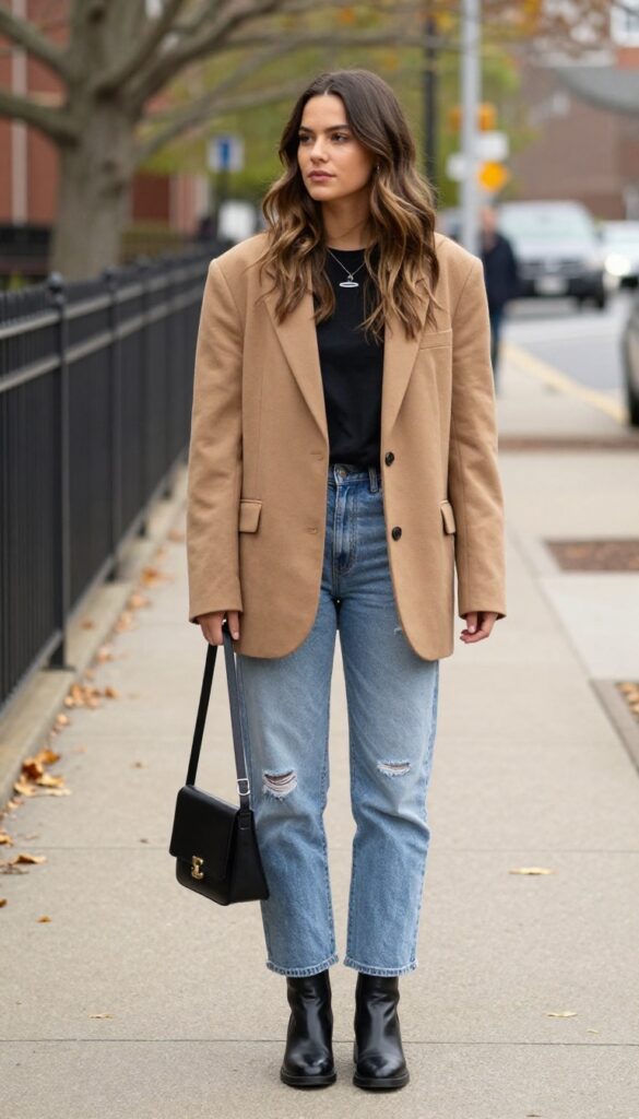 9. Blazer + Graphic Tee + Distressed Jeans