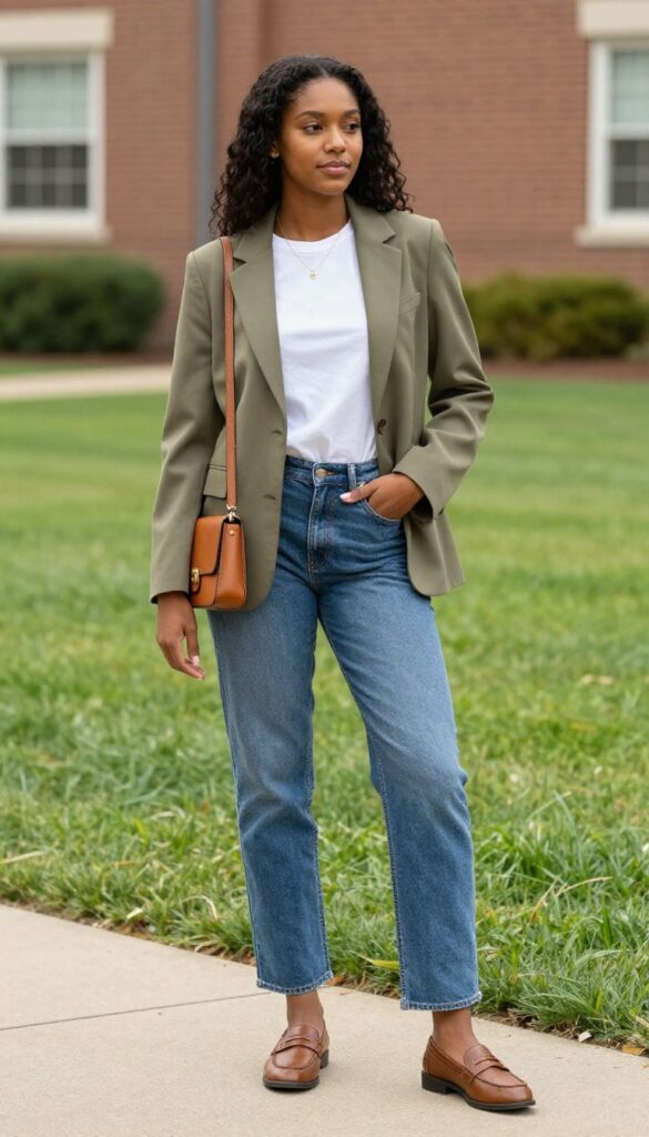 8. Blazer & Straight-Leg Jeans