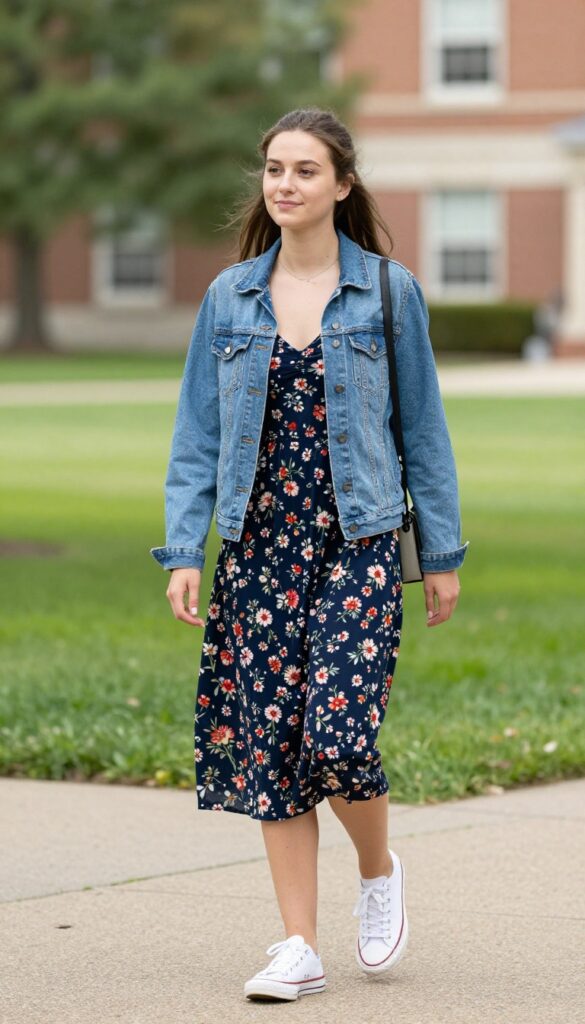 7. Denim Jacket Over a Sundress