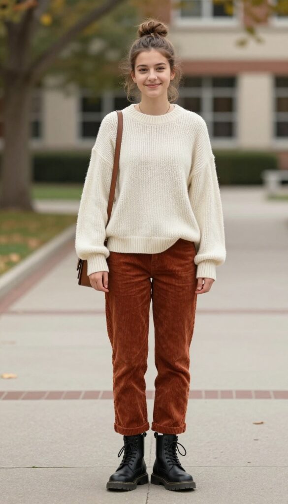 13. Corduroy Pants with a Chunky Sweater