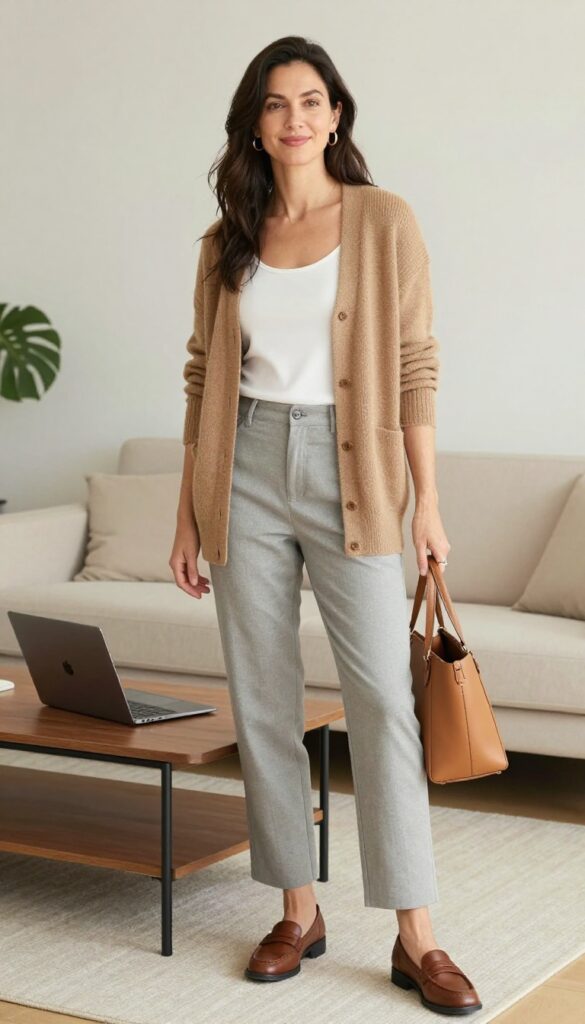 13. Cashmere Cardigan + Straight-Leg Pants