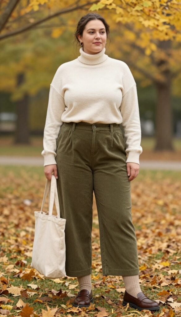 3. Corduroy Pants + Turtleneck + Wool Socks + Loafers