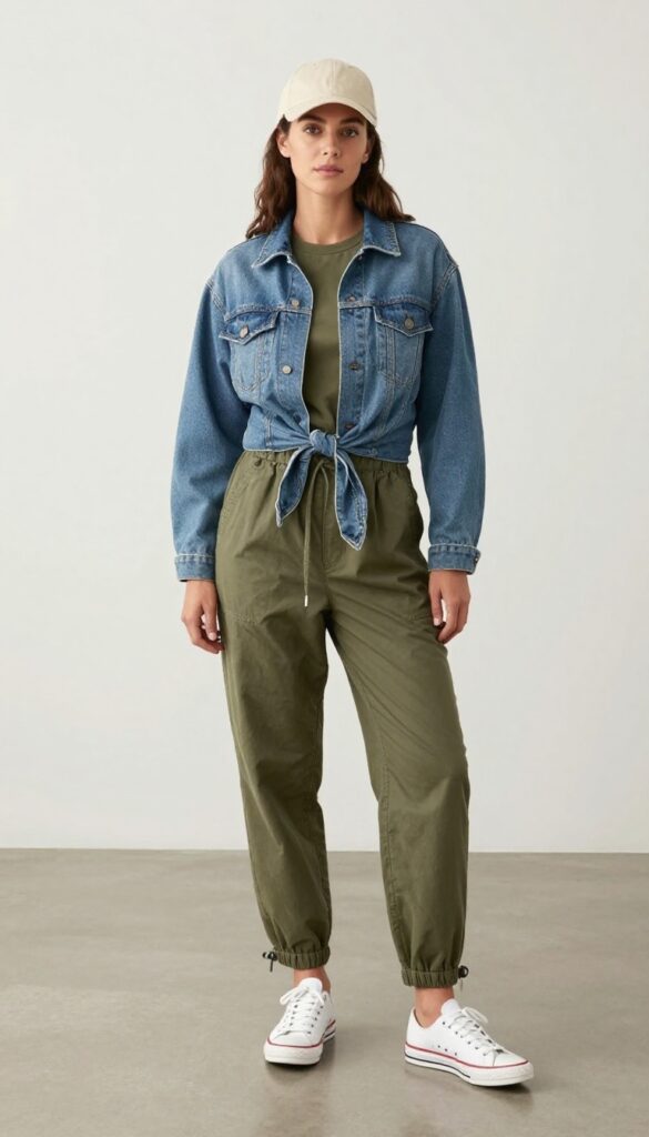 9. The Comfy-Cute Jumpsuit: Utility Jumpsuit + Canvas Sneakers + Baseball Cap