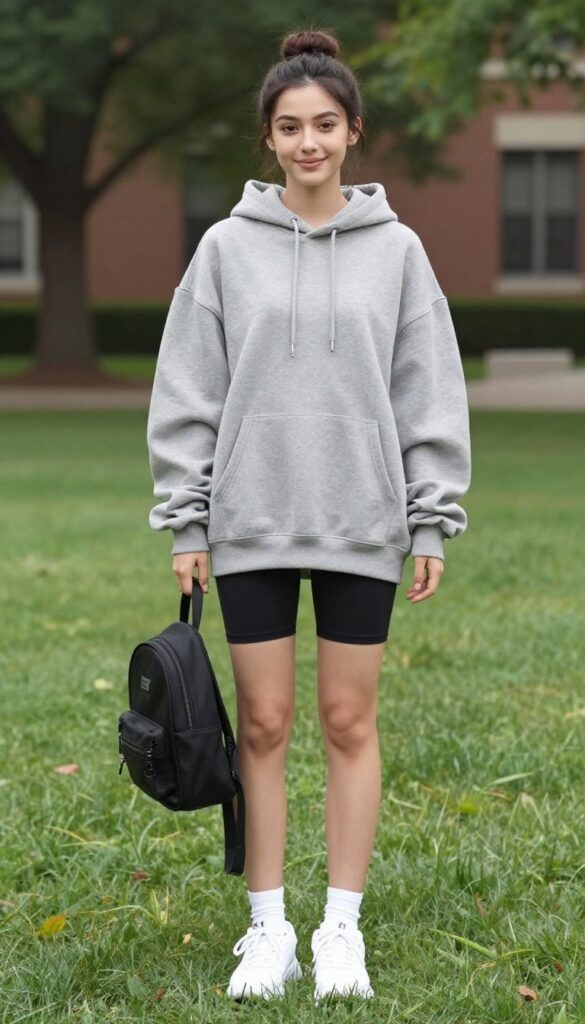 5. Oversized Hoodie with Biker Shorts