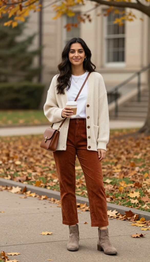 10. Corduroy Pants and a Cozy Cardigan