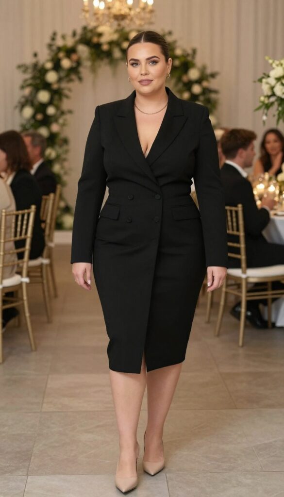 5. Tailored Blazer Dress with Heels