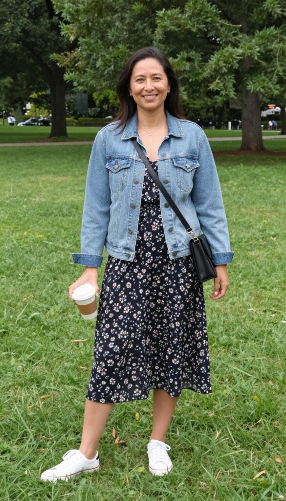 4. Denim Jacket over a Midi Dress
