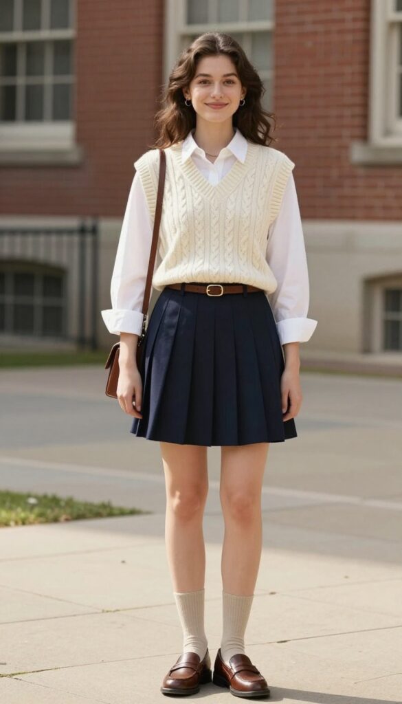4. Sweater Vest and Pleated Skirt