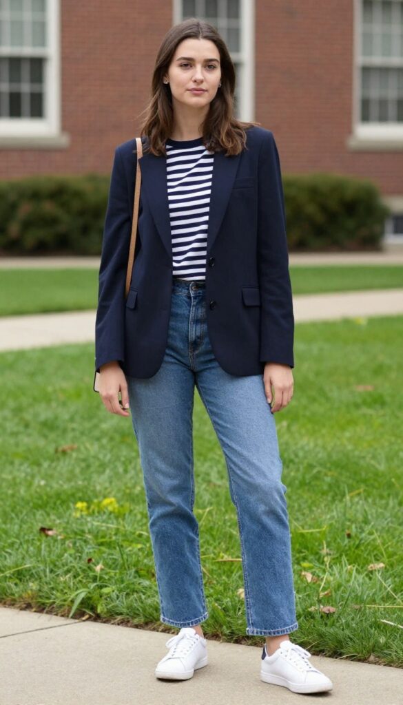 2. Blazer Over a Striped Tee With Jeans
