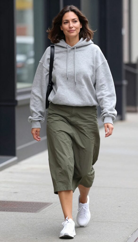 10. Oversized Hoodie With a Midi Skirt and Chunky Sneakers