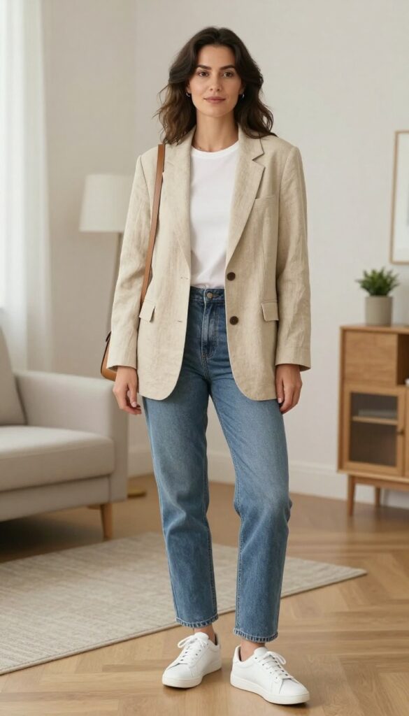3. Relaxed Blazer with Straight-Leg Jeans
