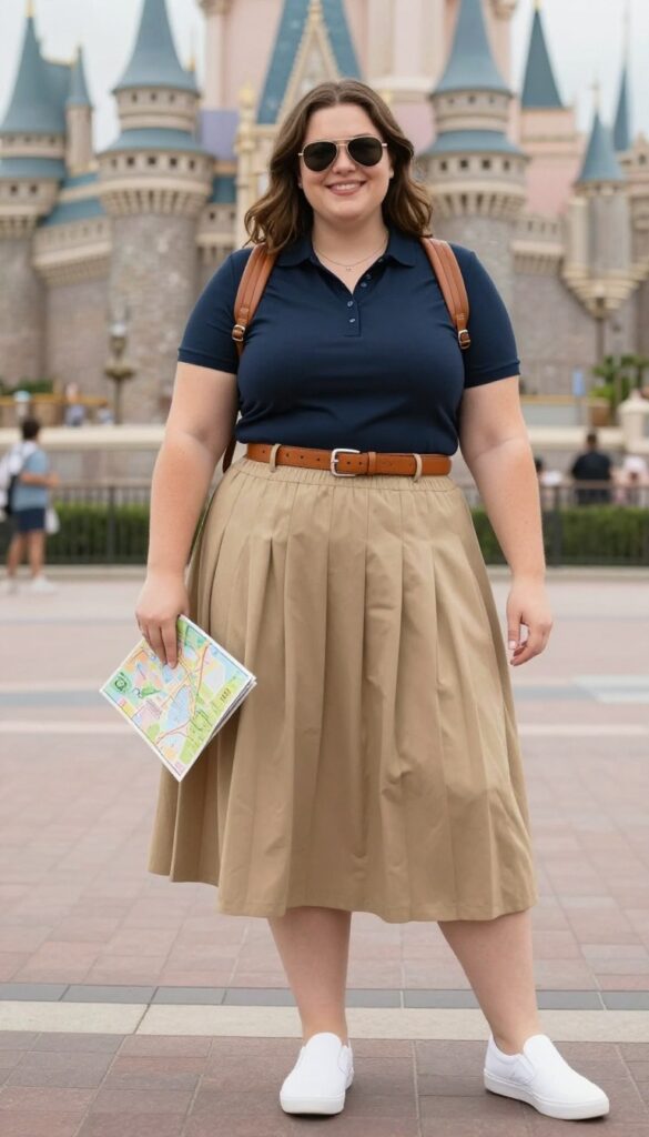 5. Pleated Skirt + Polo Top + Slip-On Sneakers