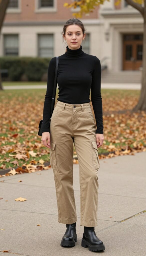 7. Turtleneck + Cargo Pants + Platform Boots