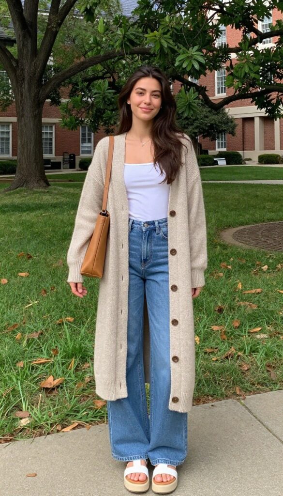 12. Cardigan and Wide-Leg Jeans